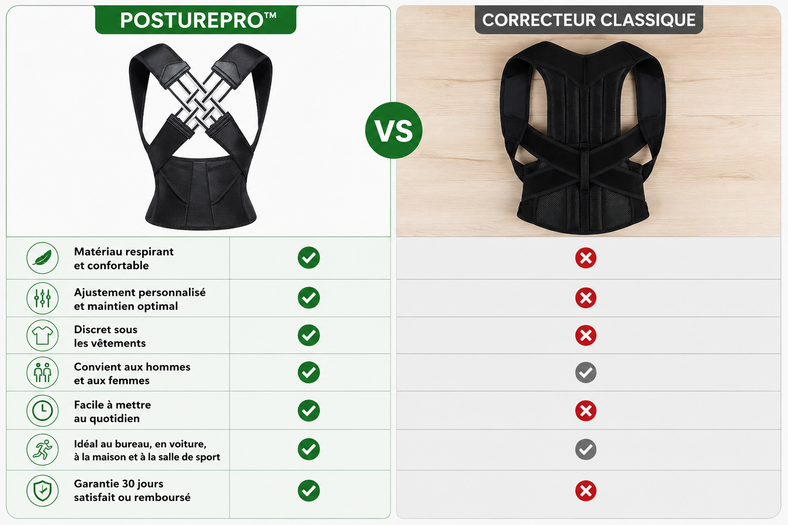 Comparaison PosturePro™ vs correcteurs classiques
